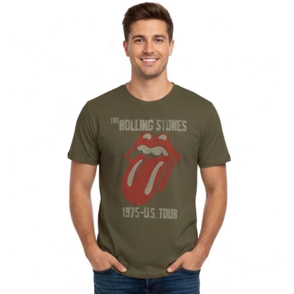 The Rolling Stones 1975 US Tour Graphic Tee, Men’s M, Brown Red
